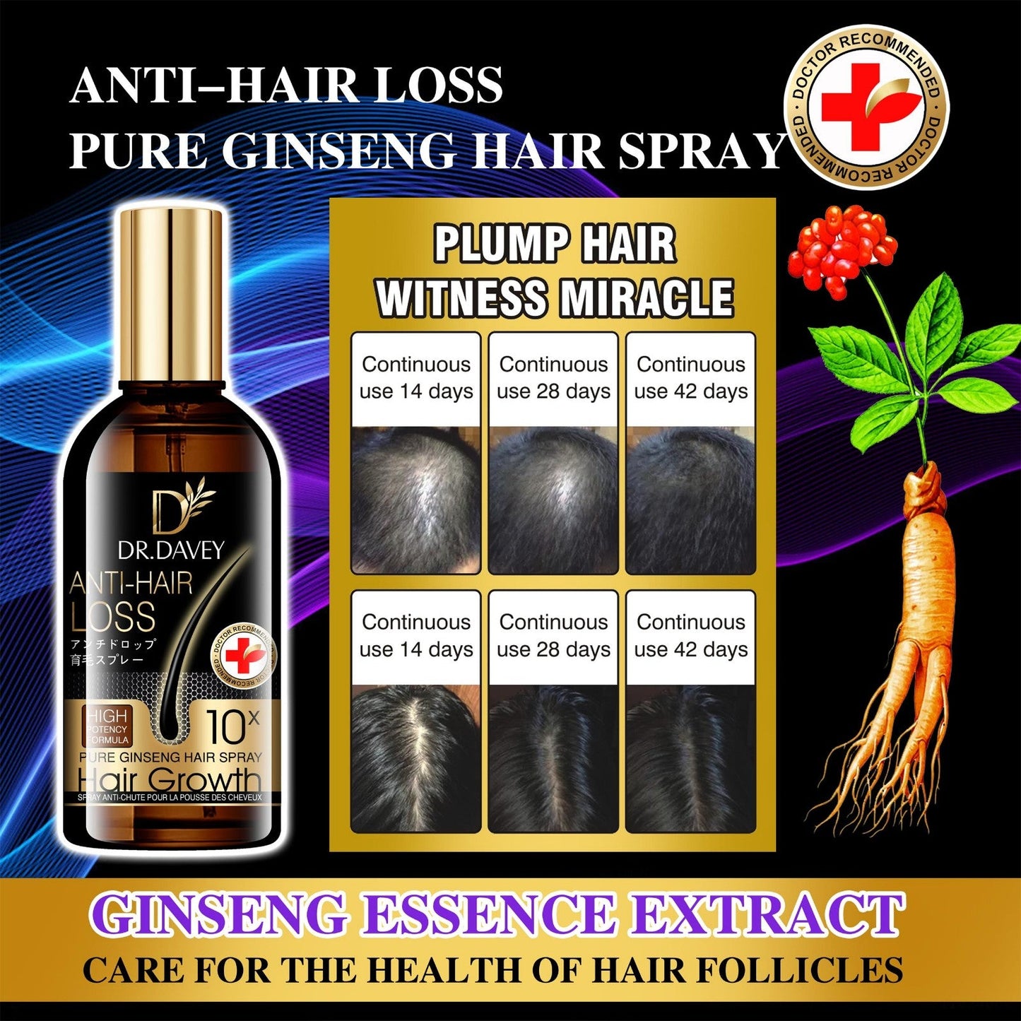 Dr. Davey Pure Ginseng Hair Growth Spray - Anti Hair Loss Treatment Bwetinde B Enterprises