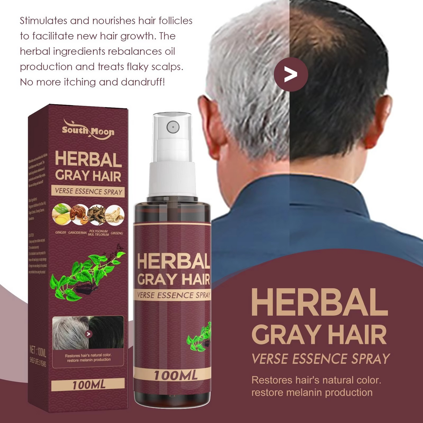 Gray Hair Reverse Spray - Herbal Hair Darkening Essence 4 Week Treatment