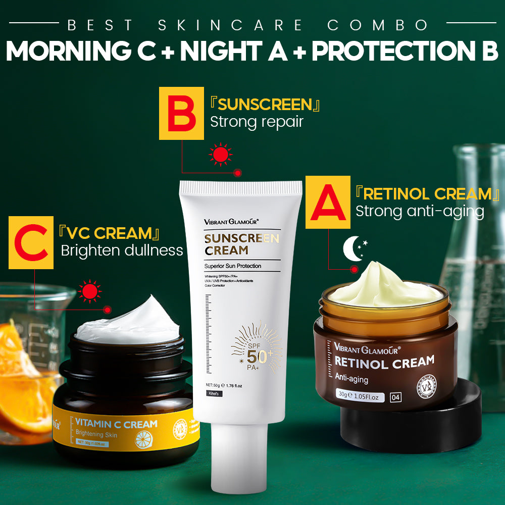 Anti-Aging Sunblock Set - Retinol Cream, Vitamin C Serum & Sunscreen - 3 Piece Bwetinde B Enterprises