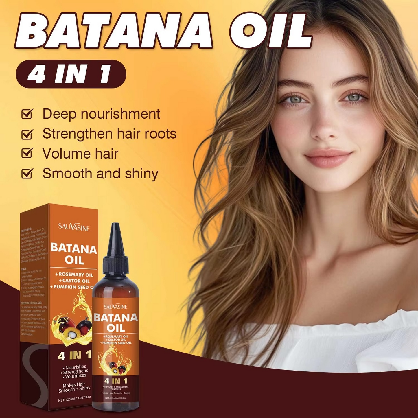 Batana 4-in-1 Vegan Herbal Hair Essential Oil Damaged Hair Nourishing Moisturizing Rosemary Pumpkin Seed Oil