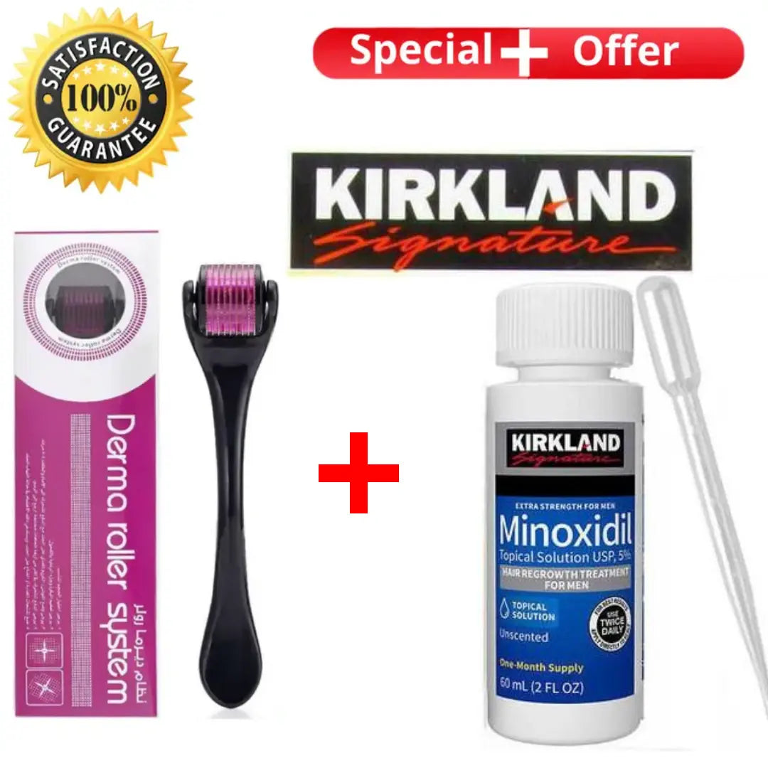 Kirkland Minoxidil 5% (with derma roller 0.5mm and lclt for hair and beard growth Bwetinde B Enterprises