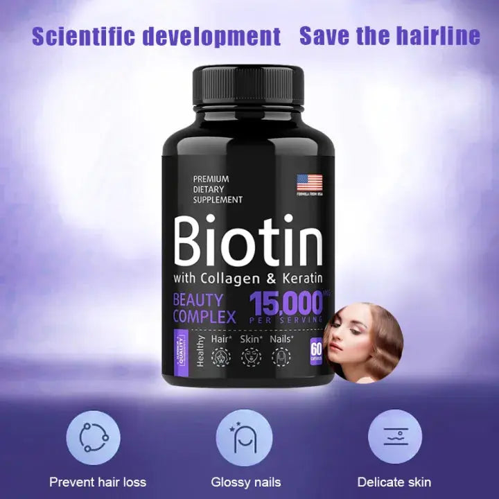 Biotin Capsule with Collagen and Keratin (15,000mcg) | Beauty Supplement for Hair, Skin, and Nail Care Bwetinde B Enterprises