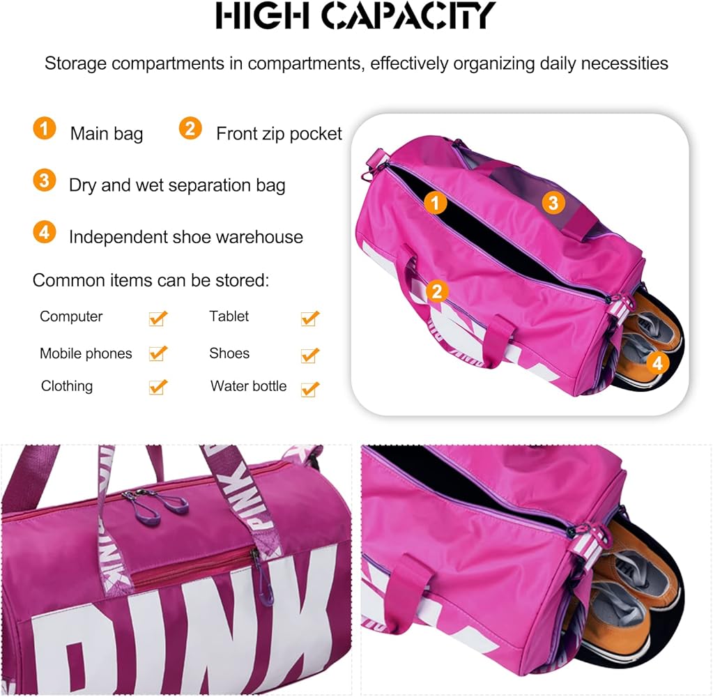 Sport Gym Duffle Bag - Travel Yoga Bag with Wet Pocket - Black Bwetinde B Enterprises