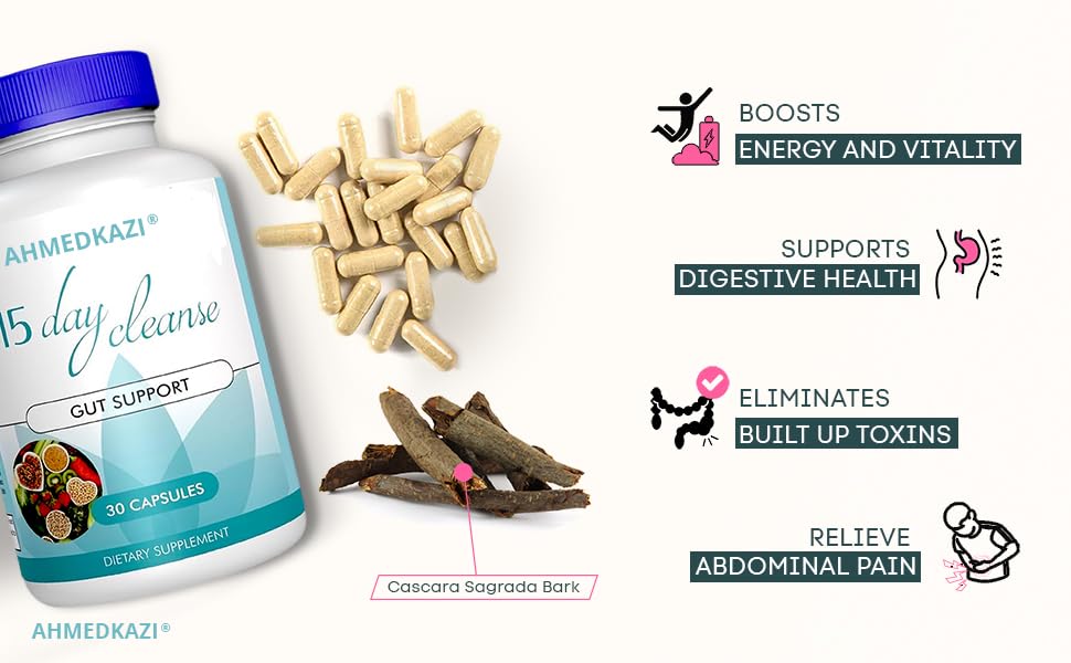 15 Day Gut Cleanse & Colon Detox - 30 Capsules with Senna & Psyllium