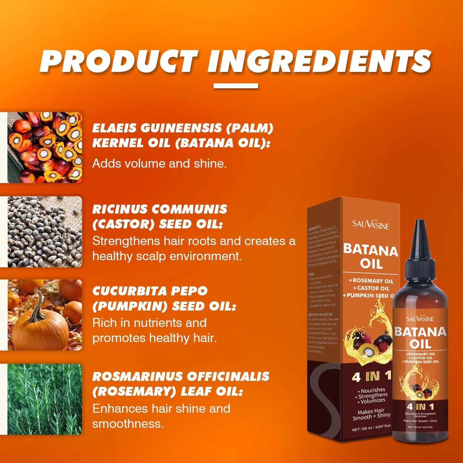 Batana 4-in-1 Vegan Herbal Hair Essential Oil Damaged Hair Nourishing Moisturizing Rosemary Pumpkin Seed Oil