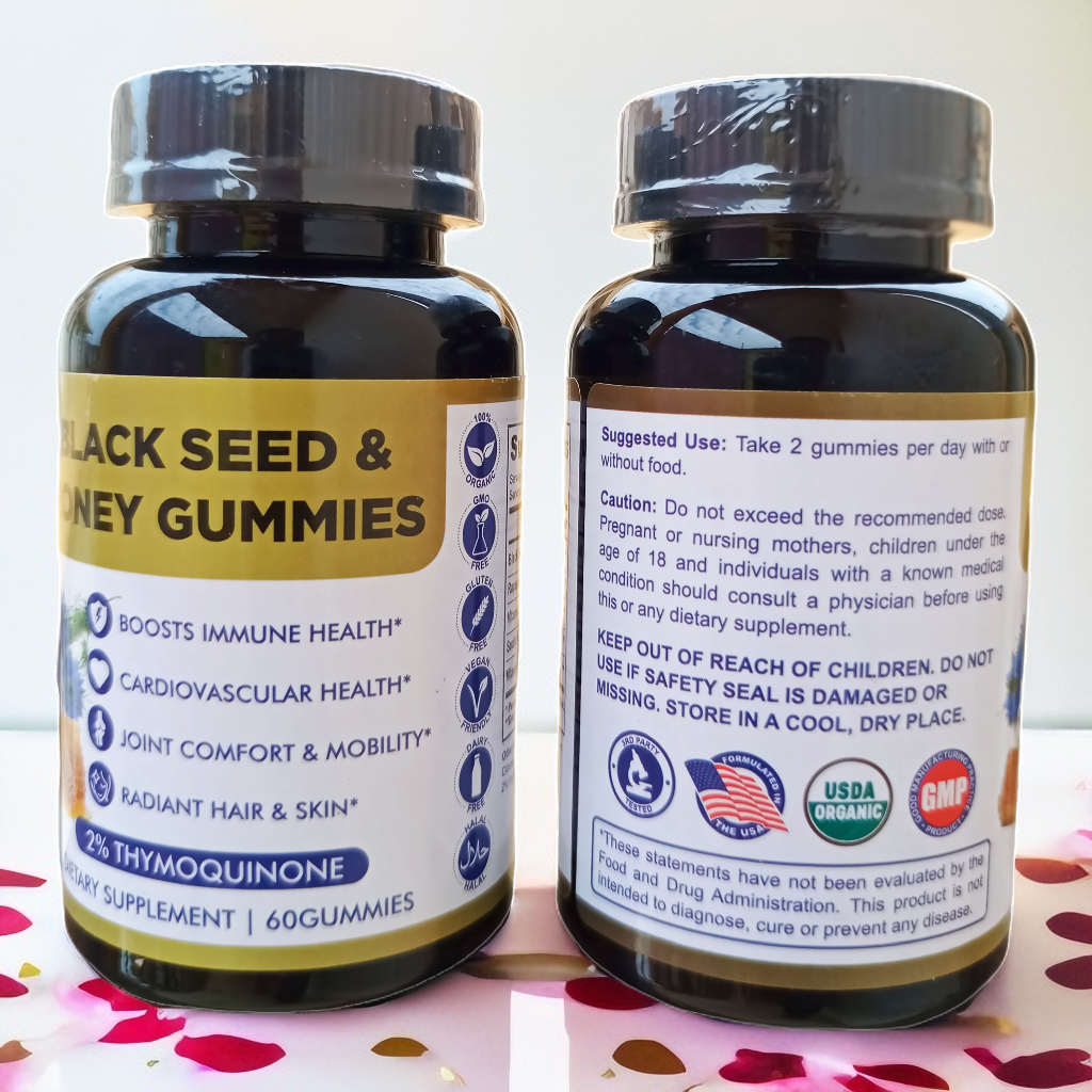 Black Seed Oil & Honey Gummies - 60 Count Immune Support with 2% Thymoquinone