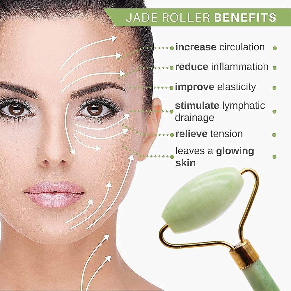 Jade Facial Roller & Gua Sha Set - Face Massager for Anti-Aging