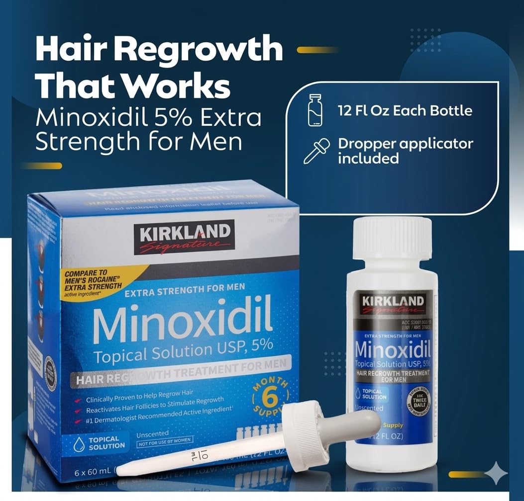 Minoxidil Topical Solution USP 5%, Extra Strength Hair Regrowth Treatment for Men, 6 Months Supply