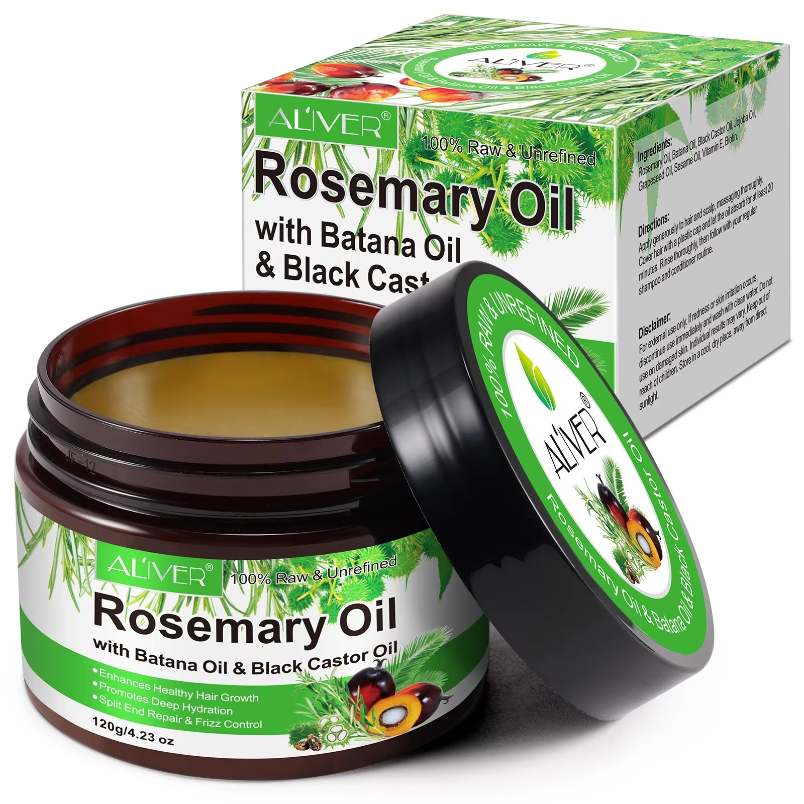 Aliver 100% Natural Unrefined Rosemary Hair Essential Oil Raw Rosemary Oil With Batana Black Seed Oil for Hair