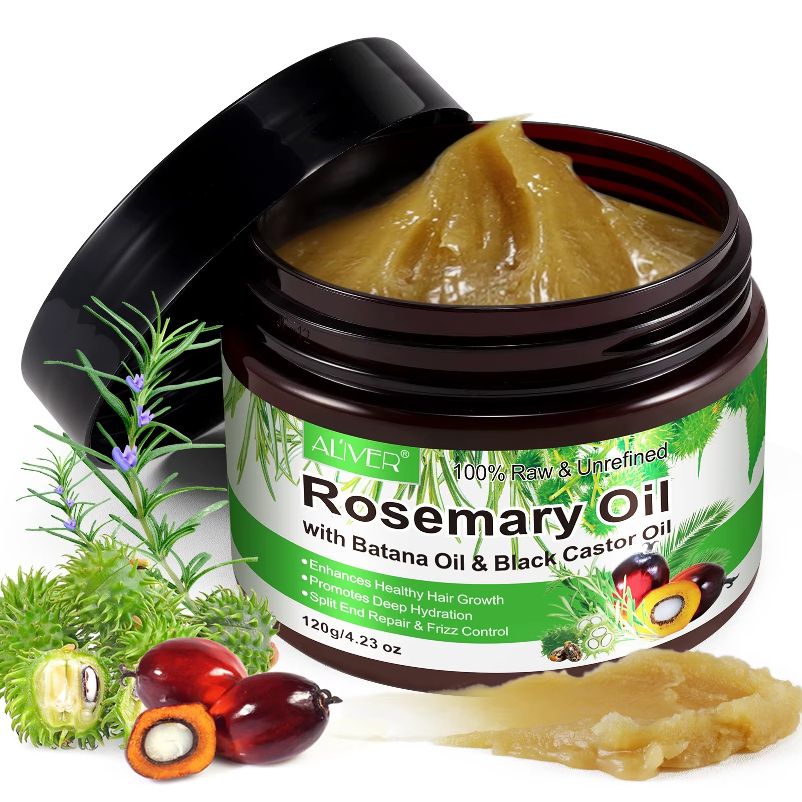 Aliver 100% Natural Unrefined Rosemary Hair Essential Oil Raw Rosemary Oil With Batana Black Seed Oil for Hair