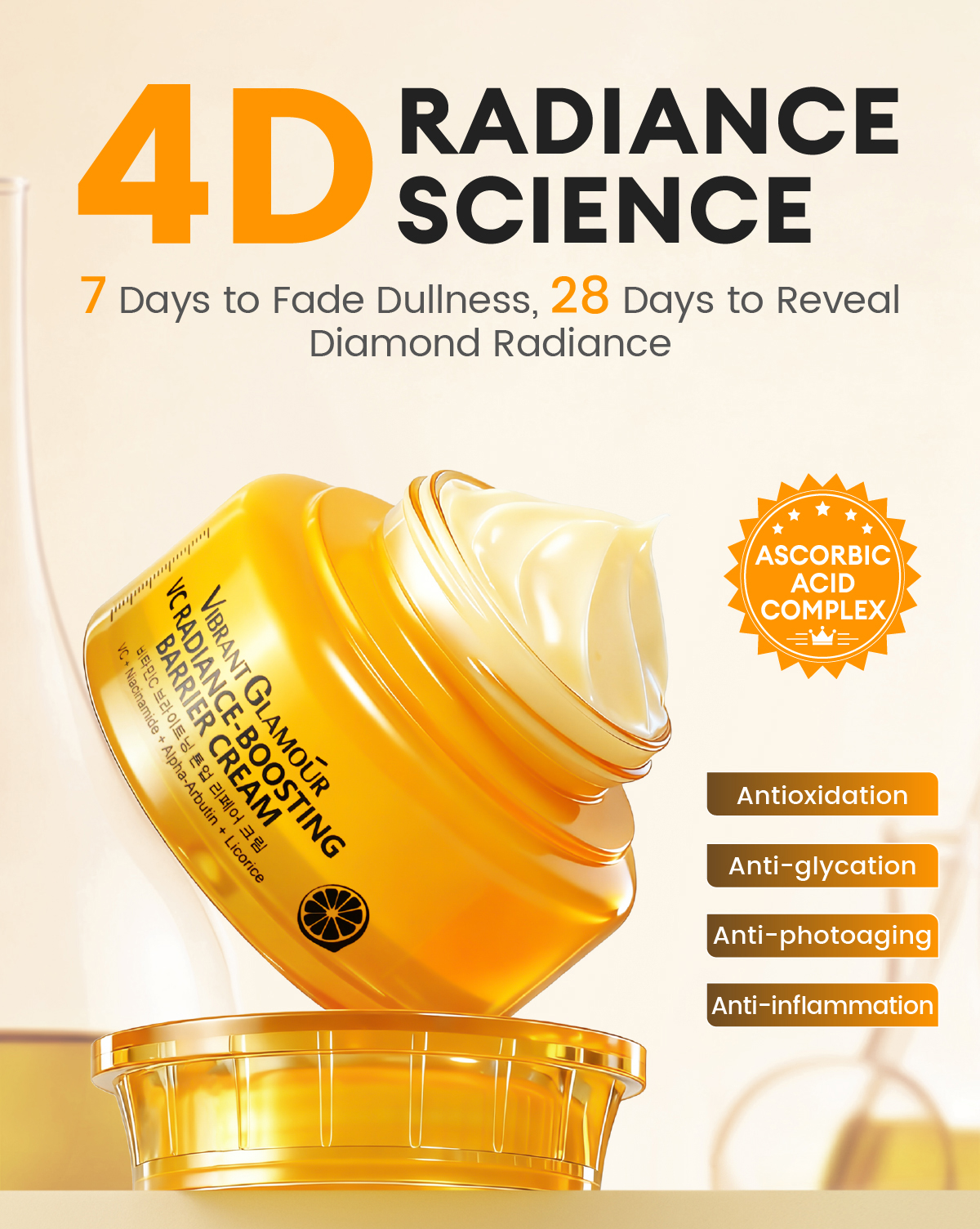  VIBRANT GLAMOUR Anti-wrinkle Whitening VC Radiance-Boosting Barrier Cream Vitamin C Cream for All Skin Types 30ml