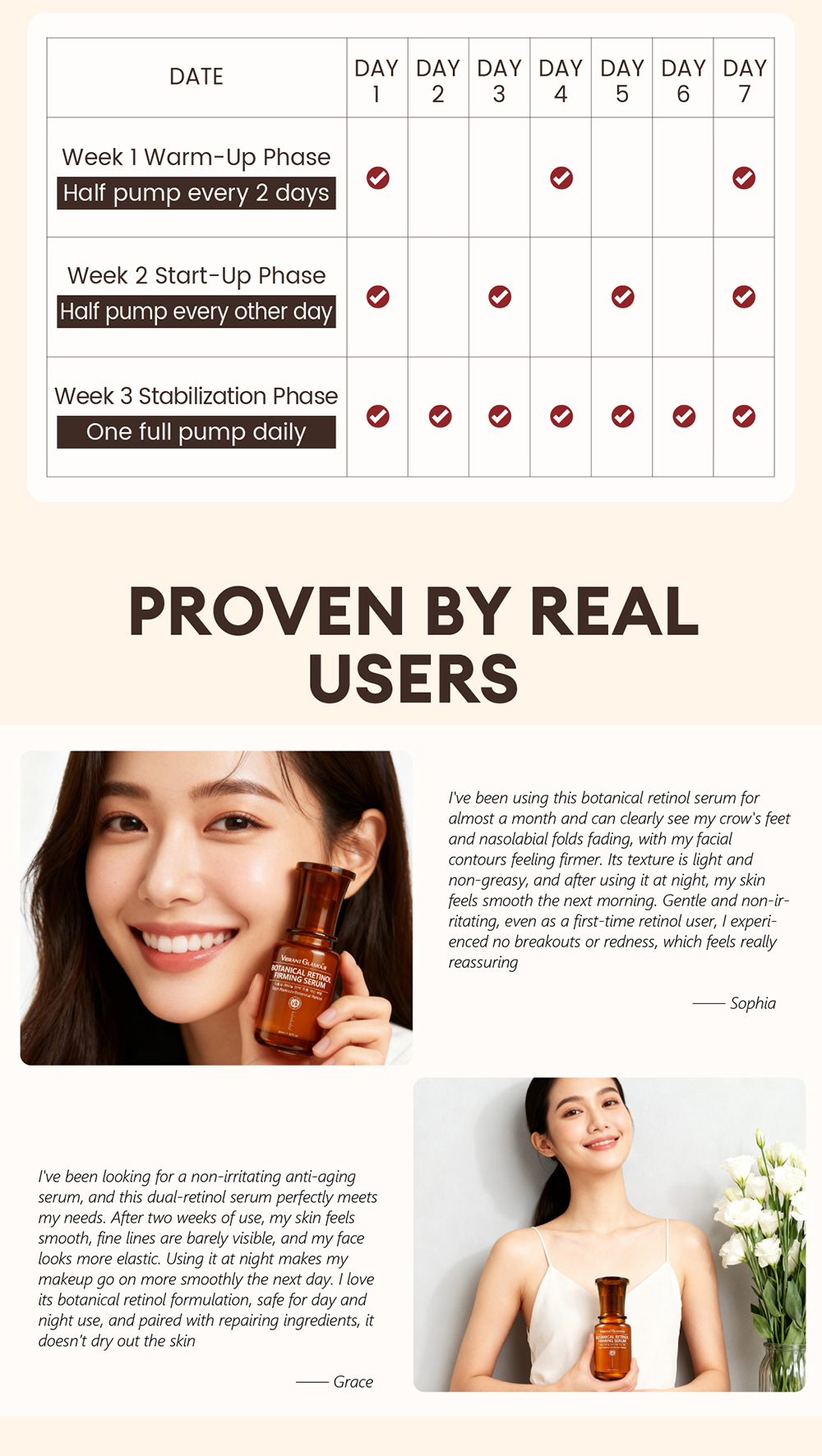 VIBRANT GLAMOUR Boost Collagen Reduce 5 Facial Wrinkle Areas Strengthen Skin Barrier Botanical Retinol Firming Serum