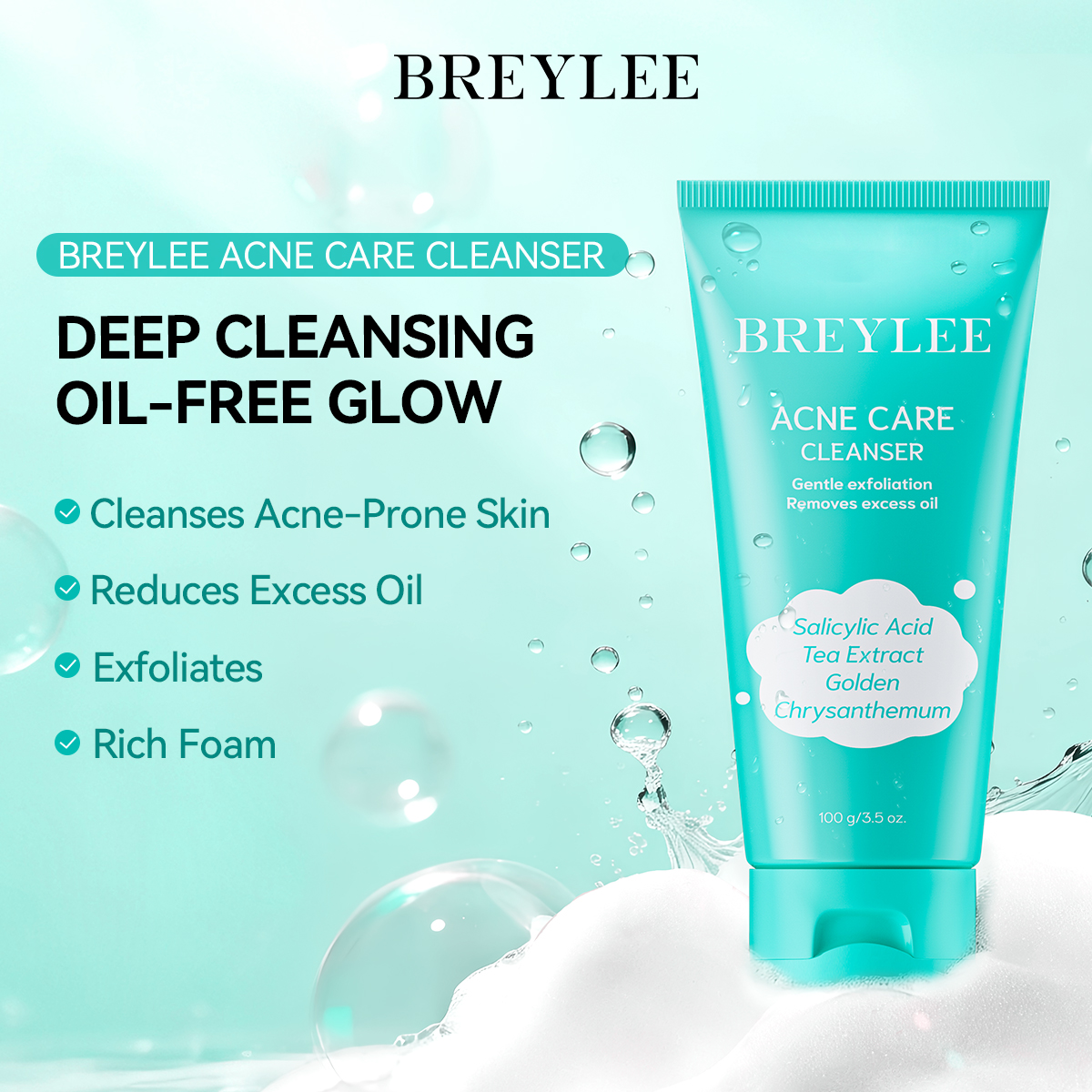 BREYLEE New Arrival Product ACNE CARE CLEANSER Facial Face Moisturizer Wash Facial Cleanse
