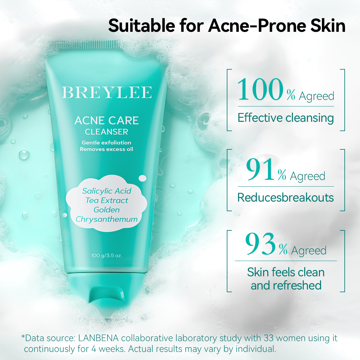 BREYLEE New Arrival Product ACNE CARE CLEANSER Facial Face Moisturizer Wash Facial Cleanse