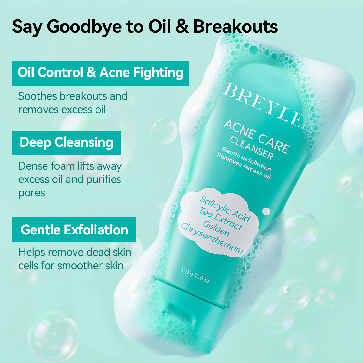 BREYLEE New Arrival Product ACNE CARE CLEANSER Facial Face Moisturizer Wash Facial Cleanse