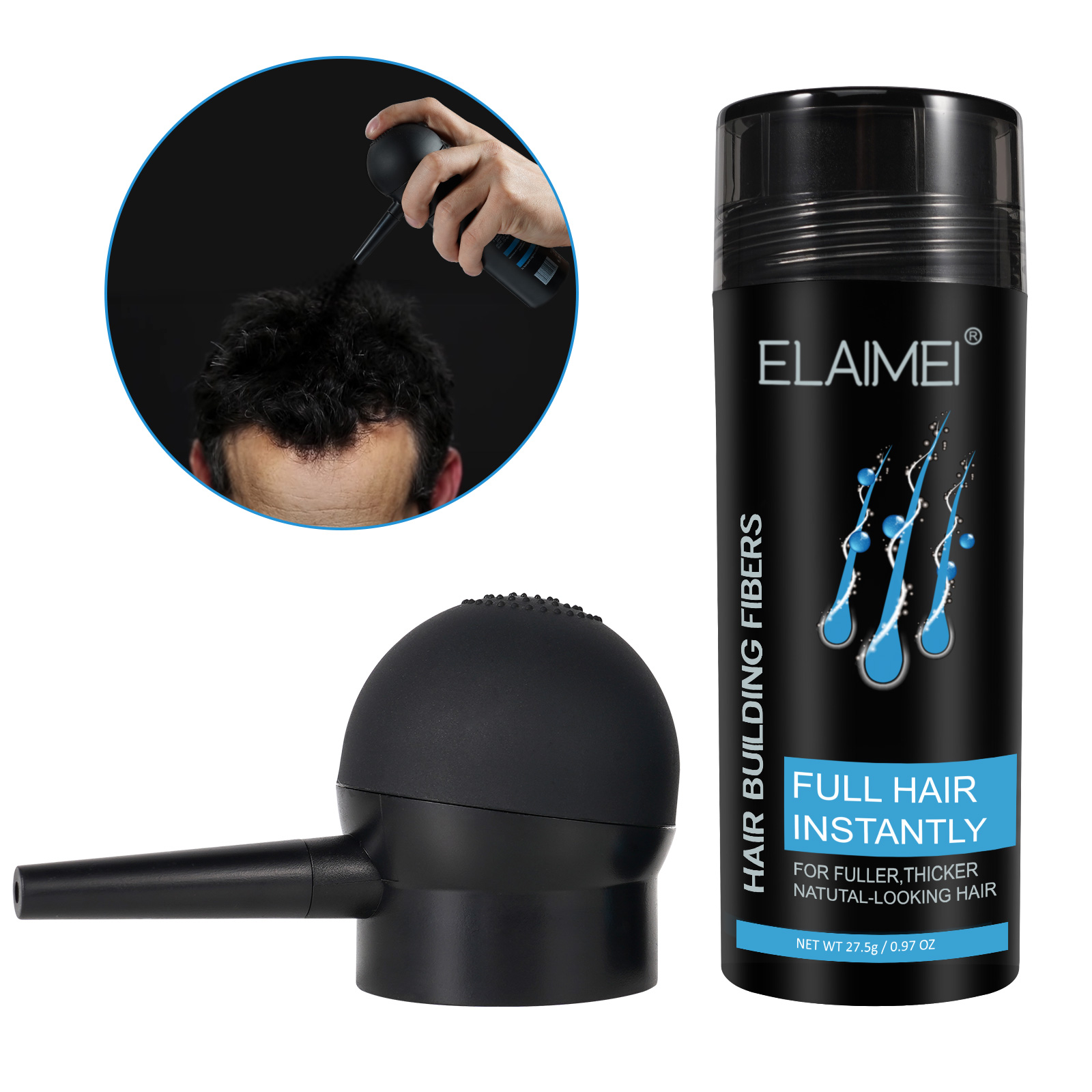 ELAIMEI Hair Loss Treatment Hair Building Fiber Long Lasting With Hair Applicator