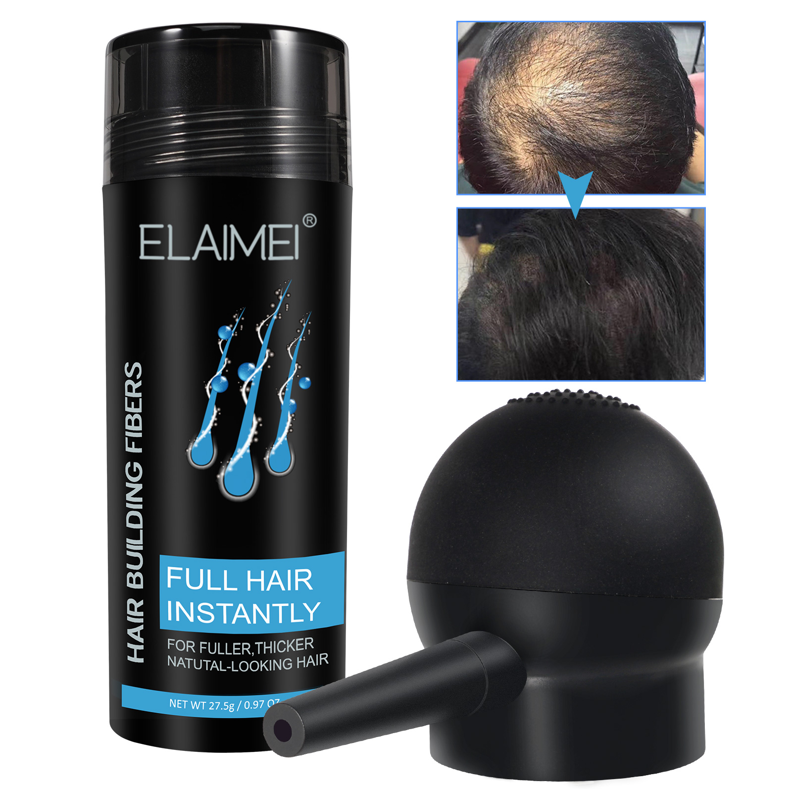ELAIMEI Hair Loss Treatment Hair Building Fiber Long Lasting With Hair Applicator