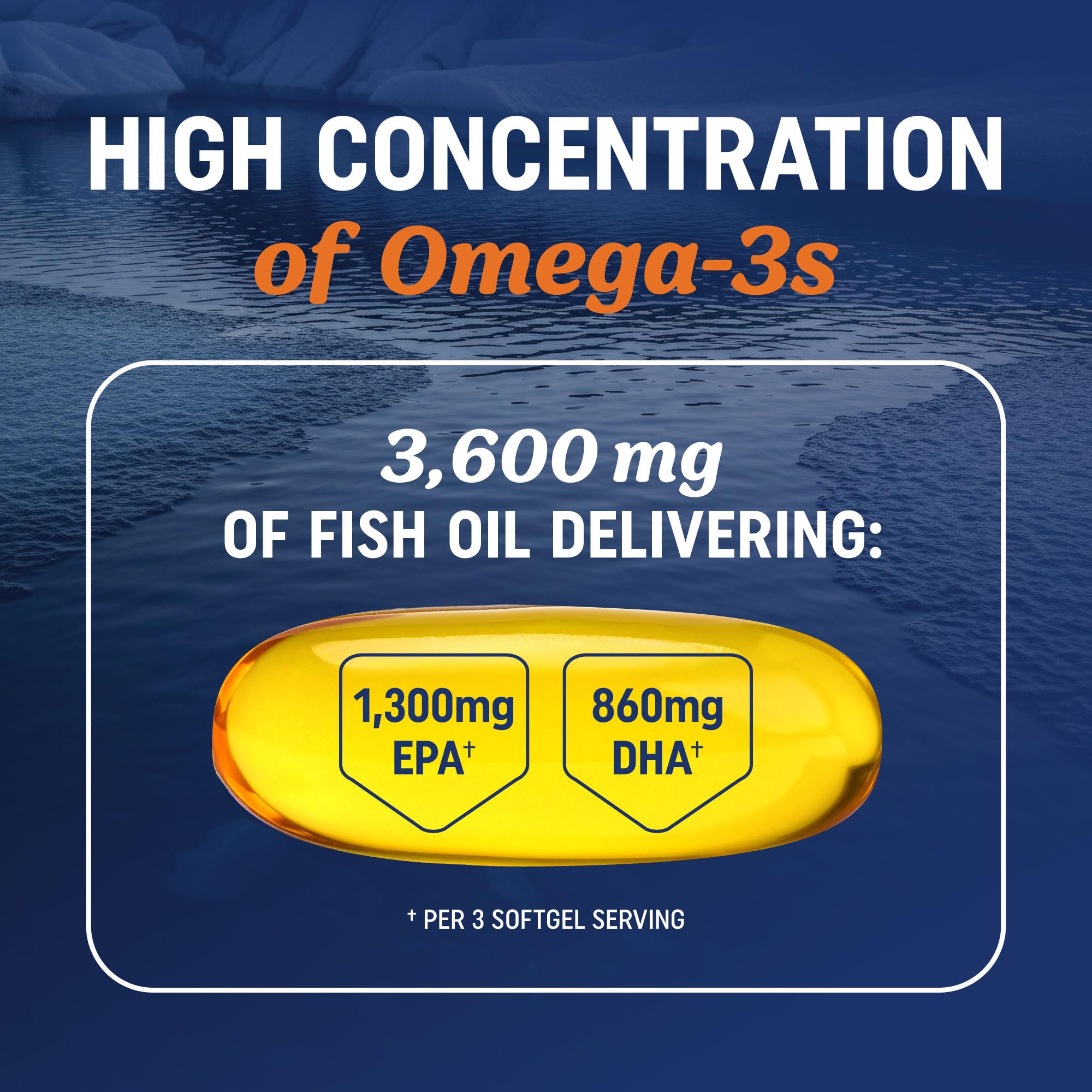 MAV NUTRITION Triple Strength Omega 3 Fish Oil 3600 mg, EPA & DHA, Over 2100mg Omega-3