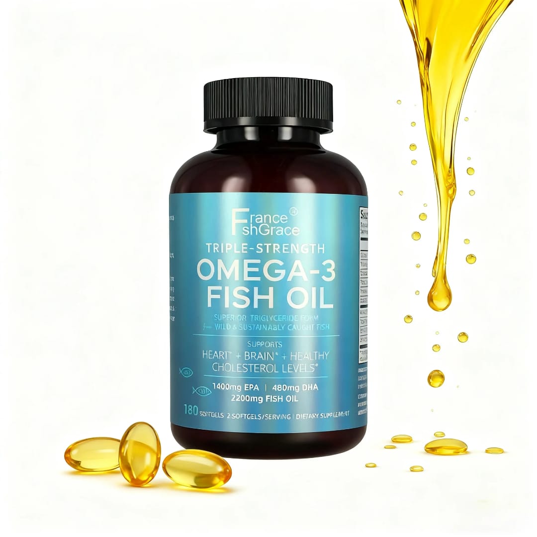 FranceshGrace Triple-Strength Omega-3 Fish Oil – 2200mg, 1400mg EPA, 480mg DHA – 120 Softgels