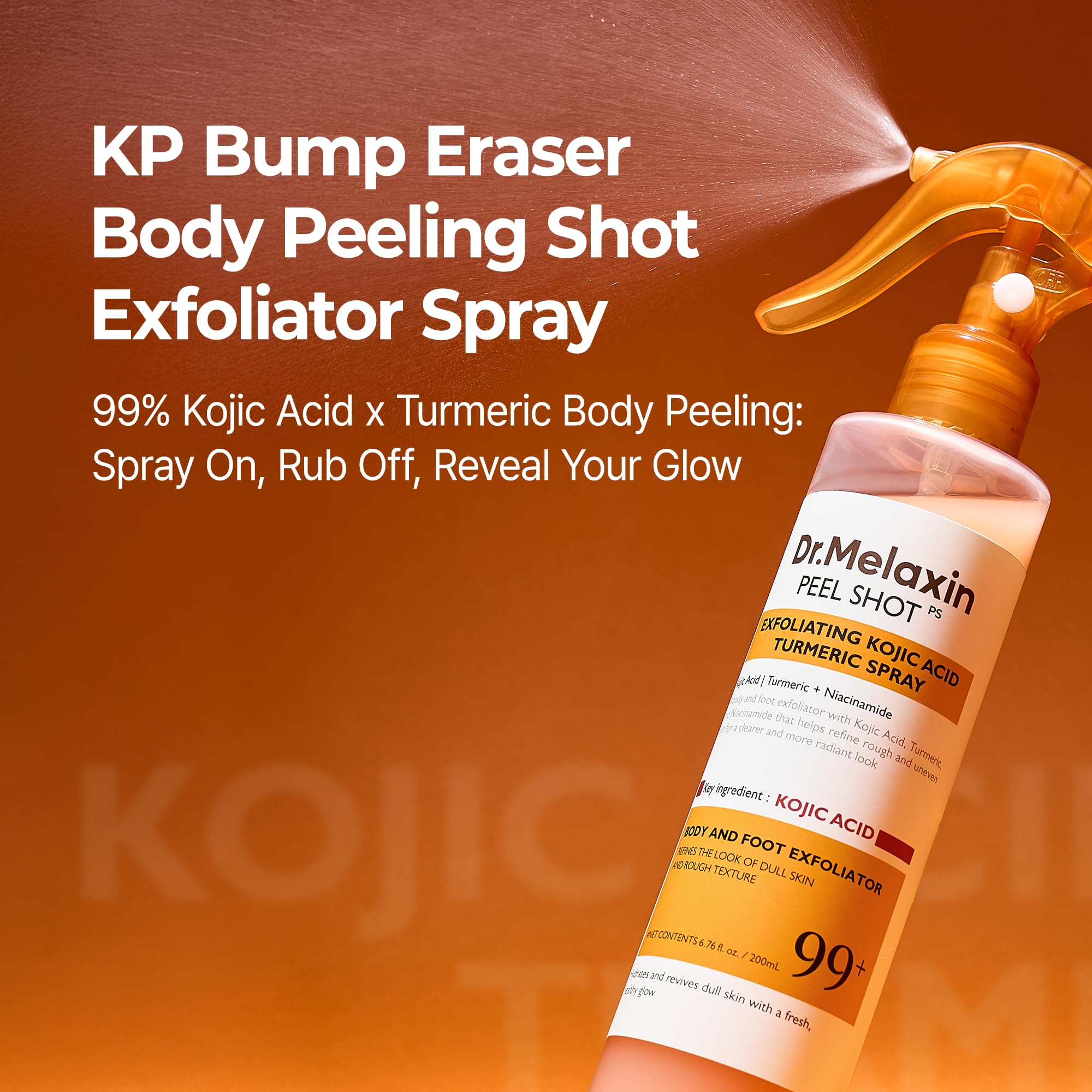Dr.Melaxin Body Keratin Care Kojic Acid Turmeric Exfoliating Peeling Spray for Brightening and Even Tone for Face and Body All Skin Types 200ml