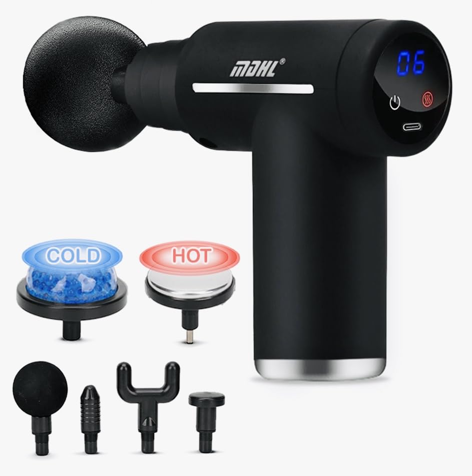 MDHL Massage Gun with Hot & Cold Compress – Deep Tissue Percussion Massager with Multiple Attachments, Variable Speed Levels, Compact Design for Muscle Recovery & Pain Relief