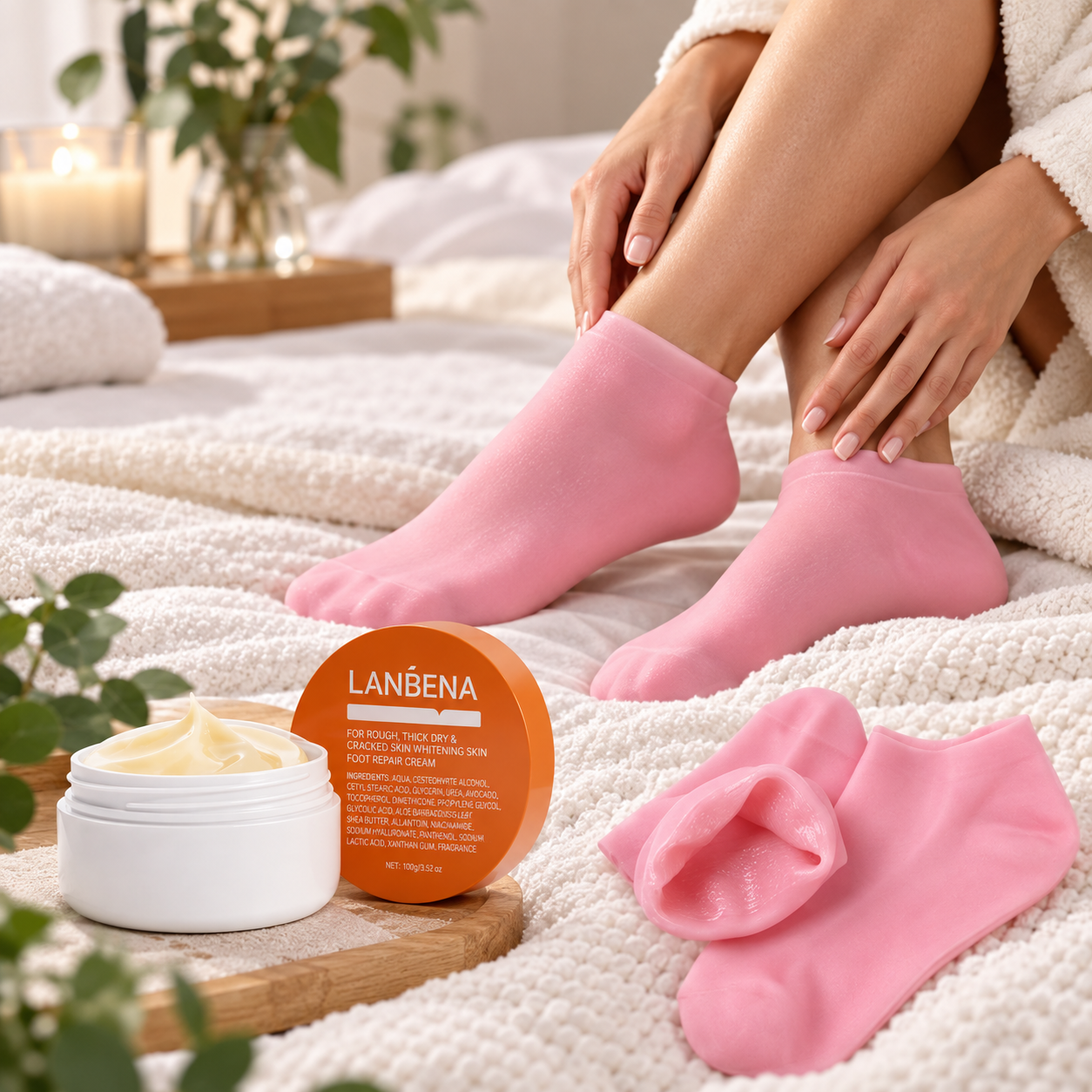 LANBENA Foot Repair Cream & Moisturizing Socks | Cracked Heel Treatment