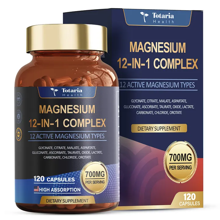 Totaria Health Magnesium 12-in-1 Complex 700mg, 120 Capsules – High Absorption Magnesium Supplement