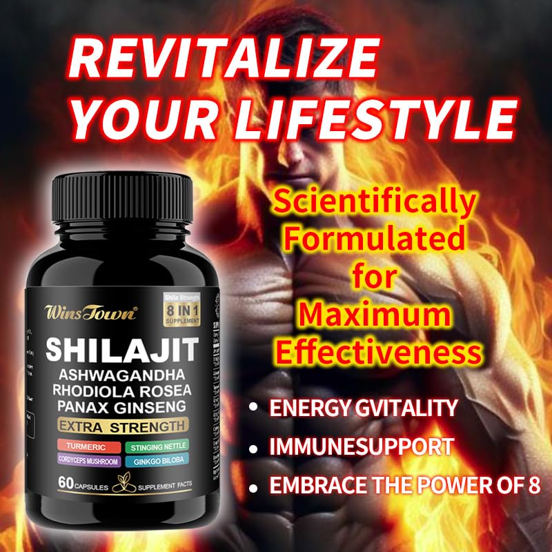 WinsTown Shilajit Extra Strength Capsules - 8-in-1 Energy & Vitality Formula