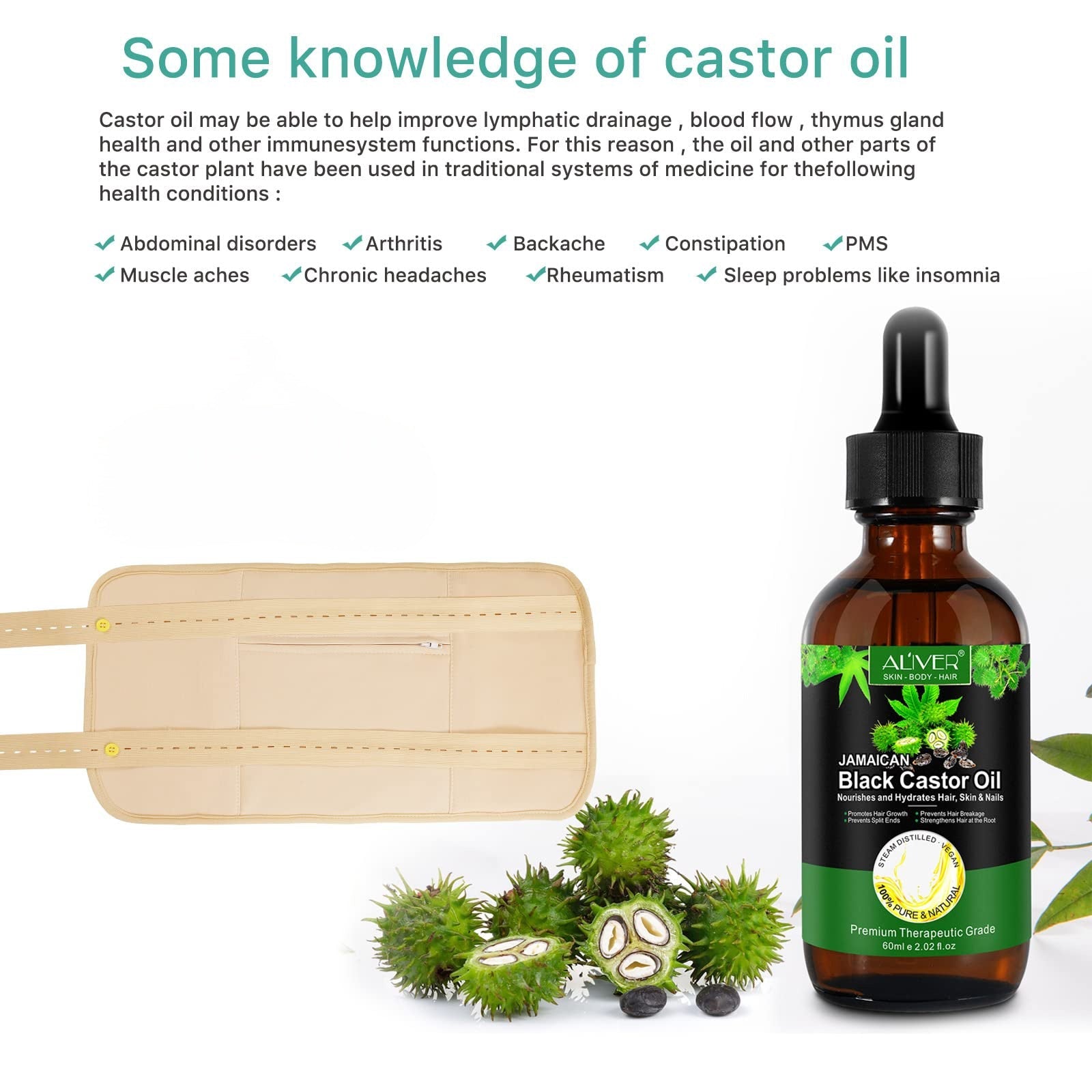 Castor Oil Pack Wrap - Reusable Waist & Neck Kit for Wellness