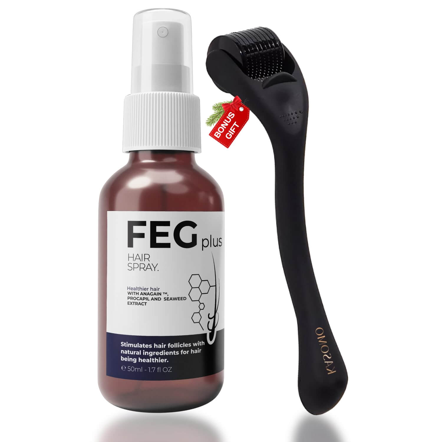 FEG Plus Hair & Beard Growth Spray Kit with Derma Roller