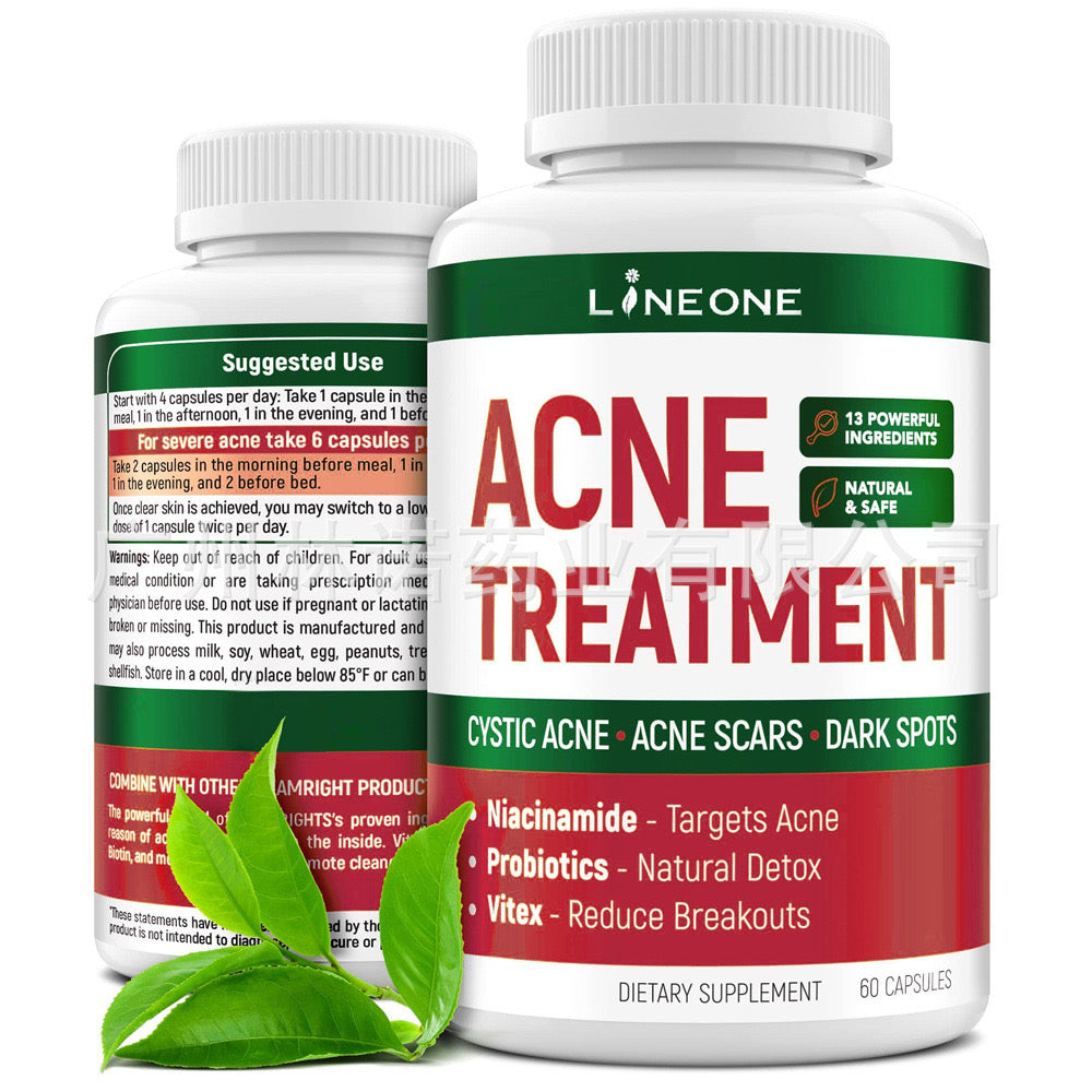 Acne Clear Skin Supplements - Biotin, Zinc, Vitamin A & Probiotics - 60 Caps
